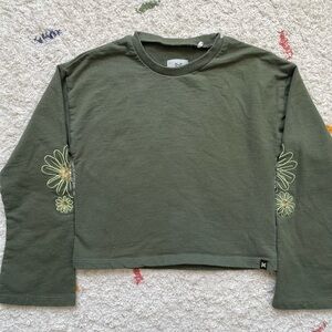 Koko Noko Green Long Sleeve Top with Floral Embroidery